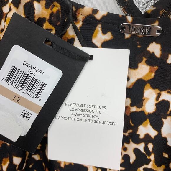 NWT DKNY Sz 12 Leopard Ruffle Plunge One Piece Swim Bathing Suit NEW - Picture 8 of 9